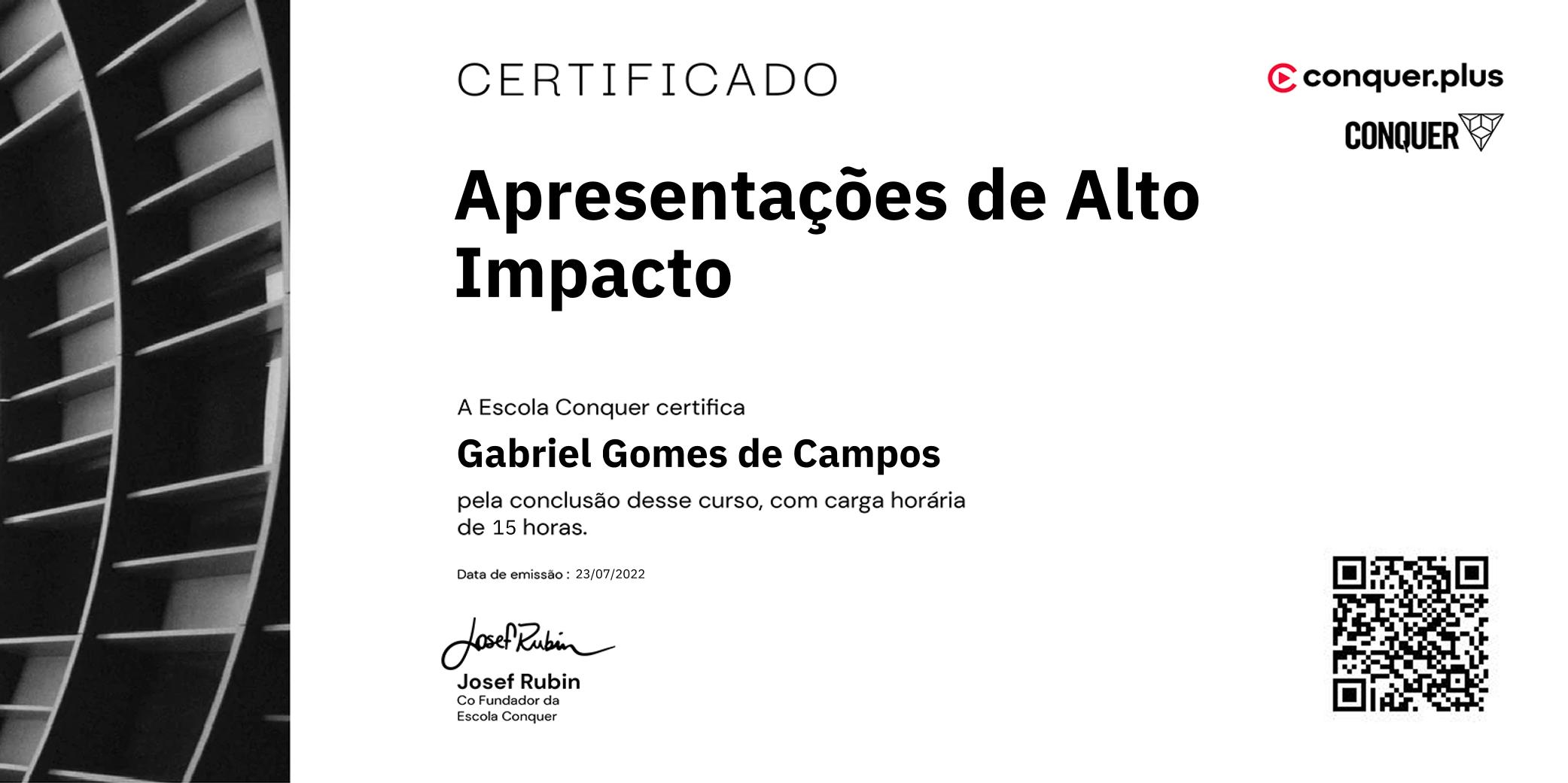 Certificado de Apresentações de Alto Impacto